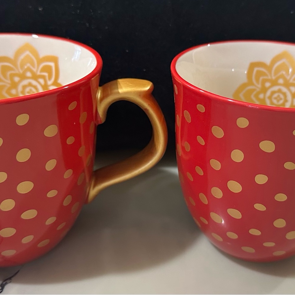 The Pioneer Woman Red and Gold Floral Mugs